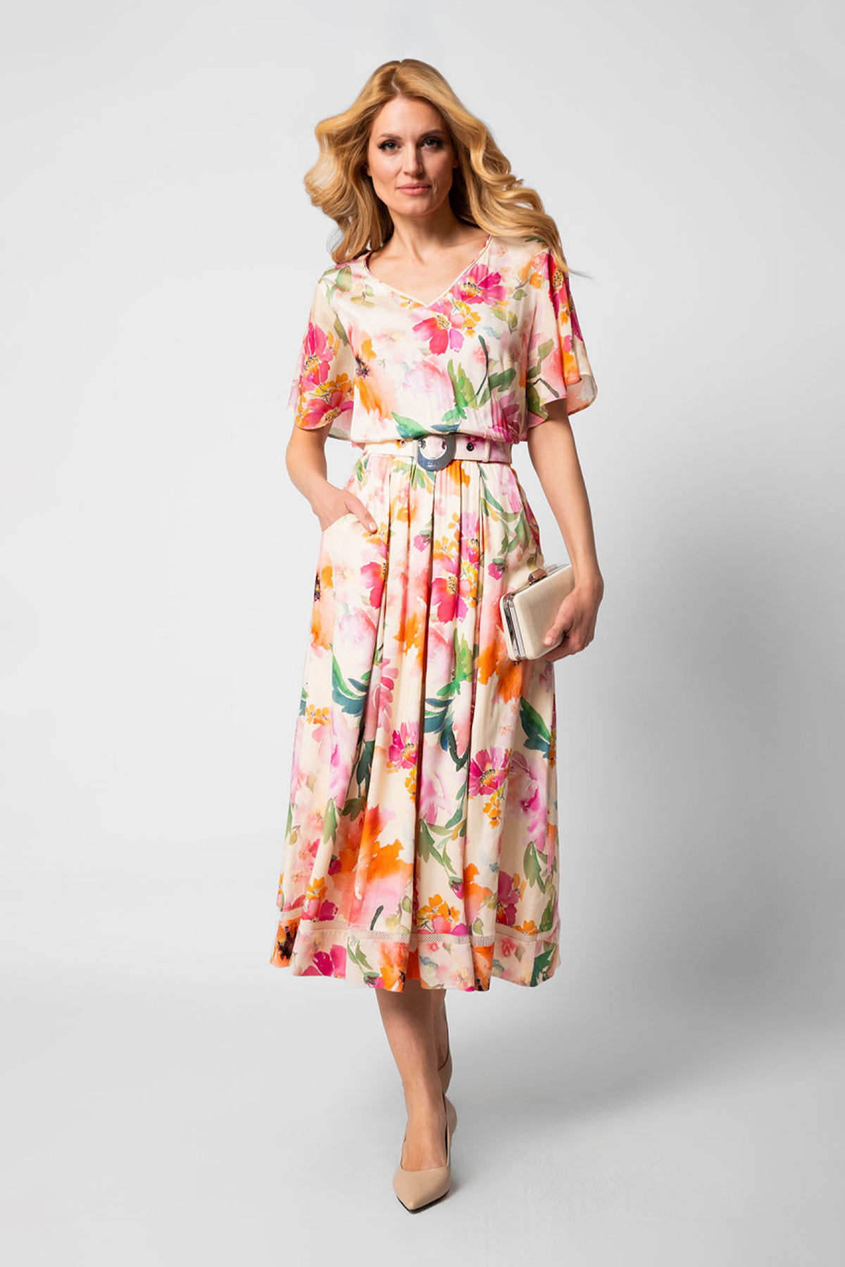 knee length dresses for ladies PRETTYGARDEN Summer Midi Dress 2025 Spring Ruffle Sleeve V Neck Cockta –  supplyity main image 0
