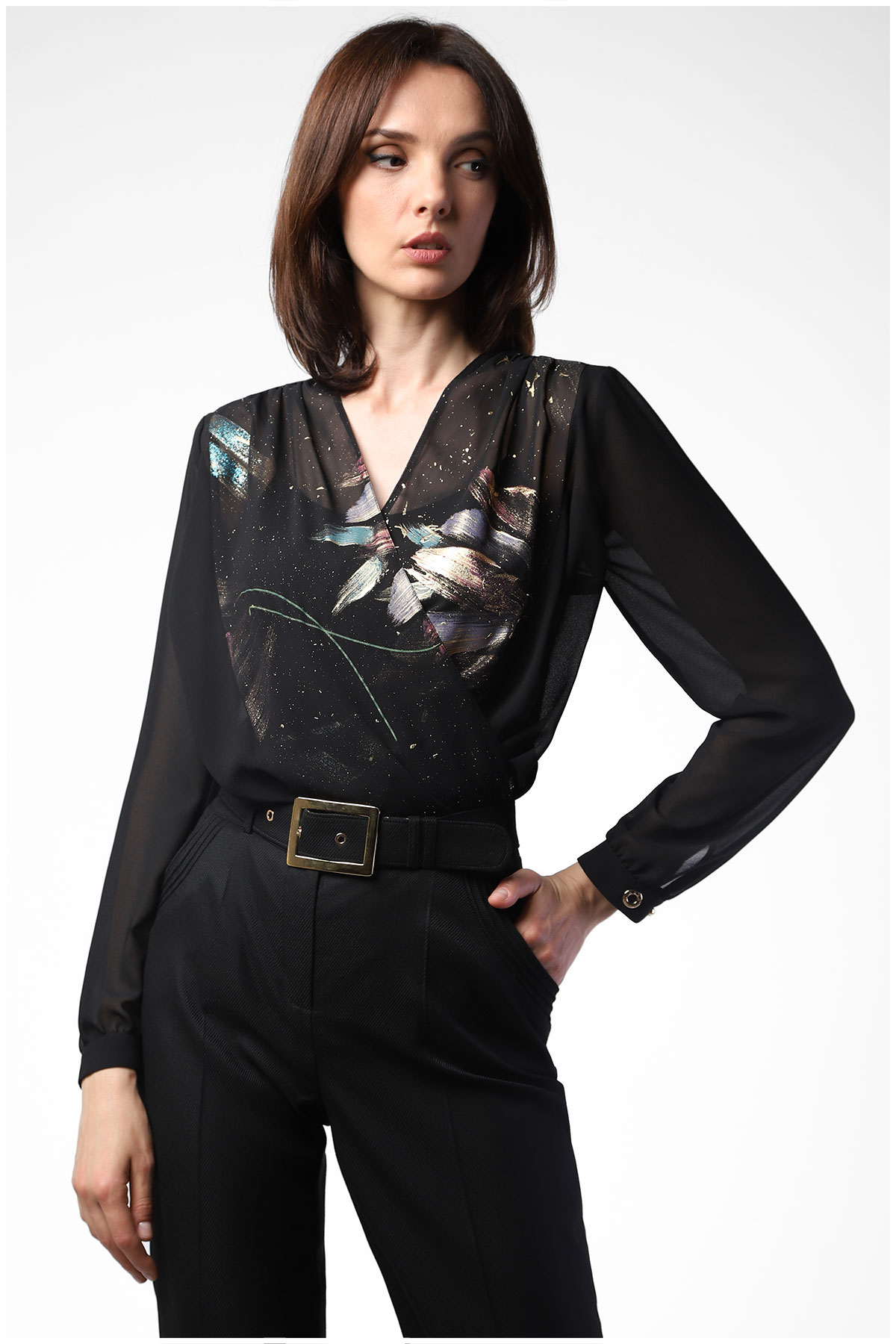 Elegant black blouse with authentic pattern | Luna Fashion House