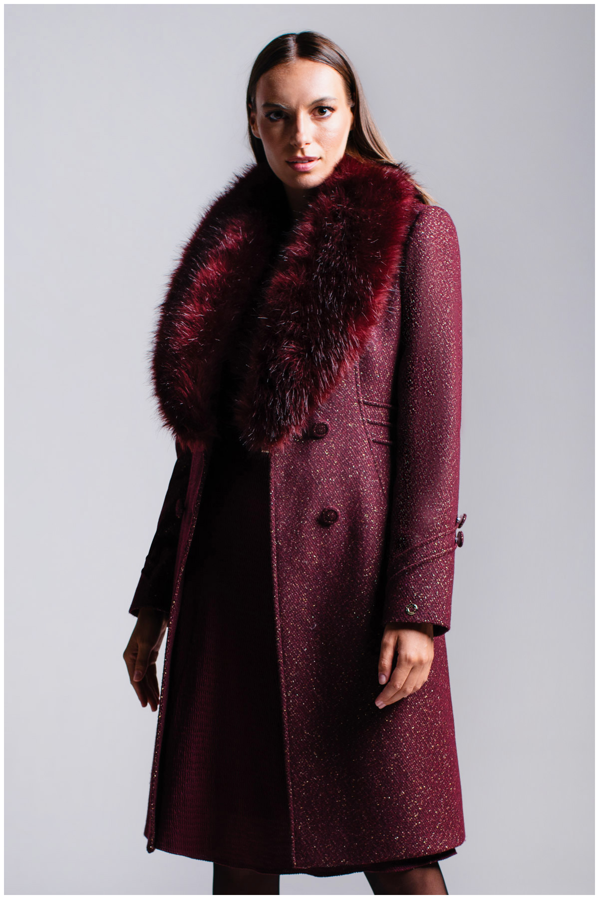 Feminine burgundy coat Luna Fashion House