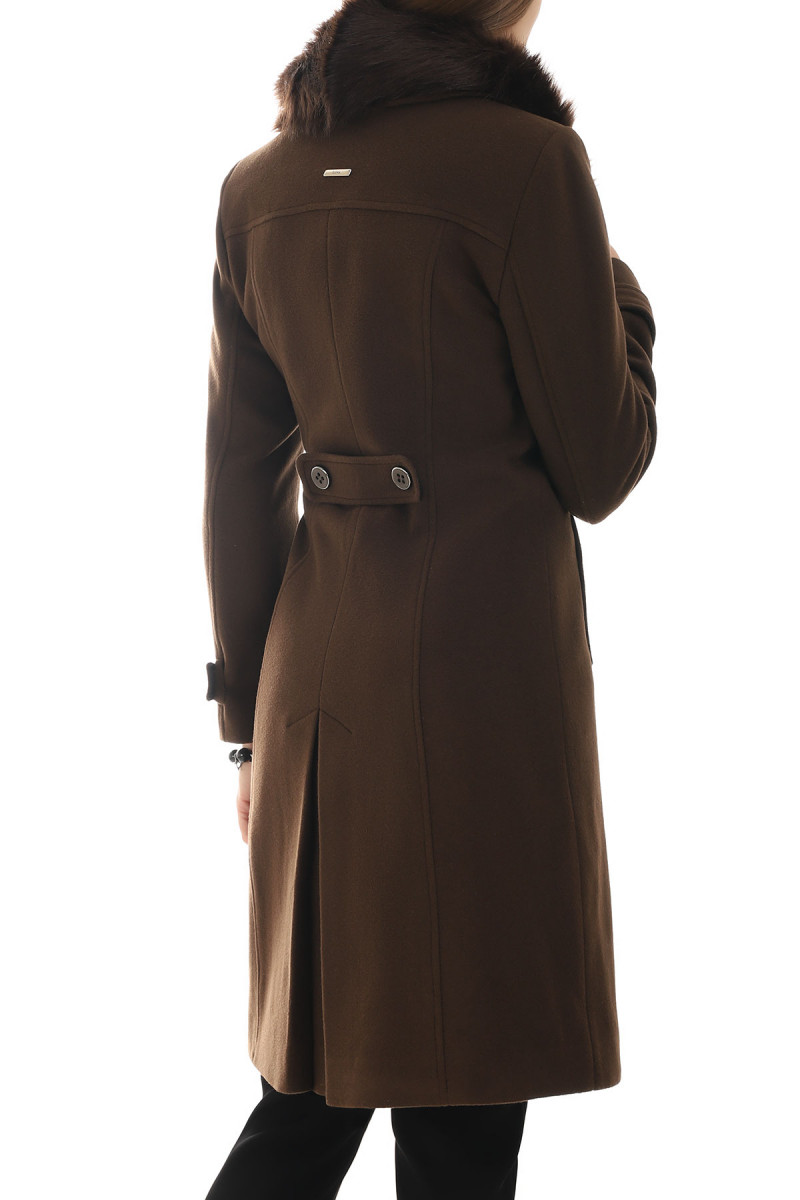 Woolen brown coat with faux fur | Luna Fashion House