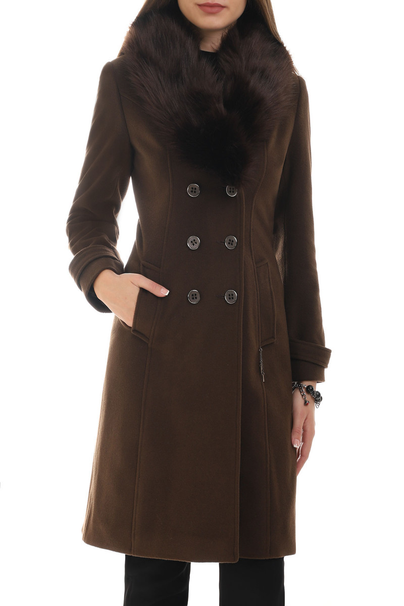 Woolen brown coat with faux fur | Luna Fashion House