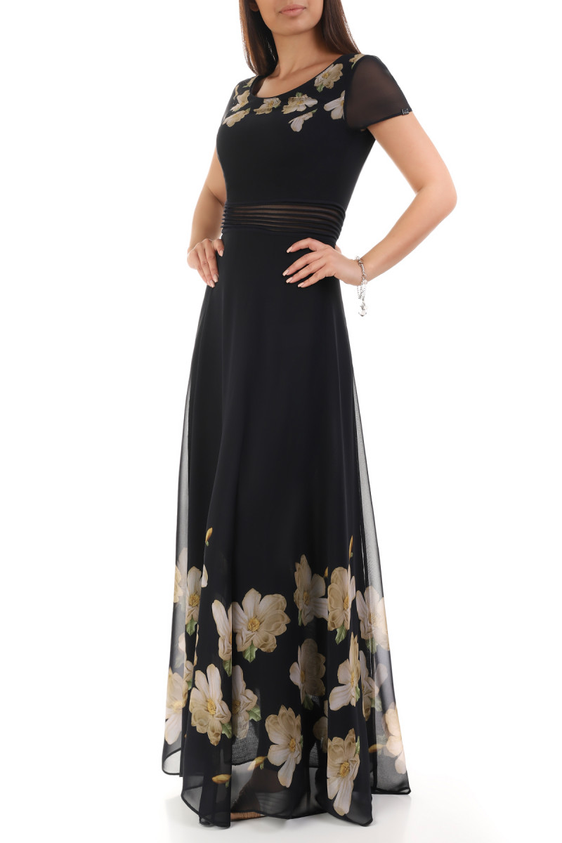 phantom absorption Stun Elegant long dress with floral pattern in the chest area and bottom part. |  Luna Fashion House
