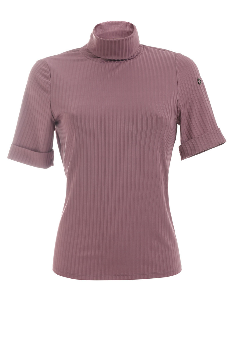 Violet turtleneck top with short sleeves